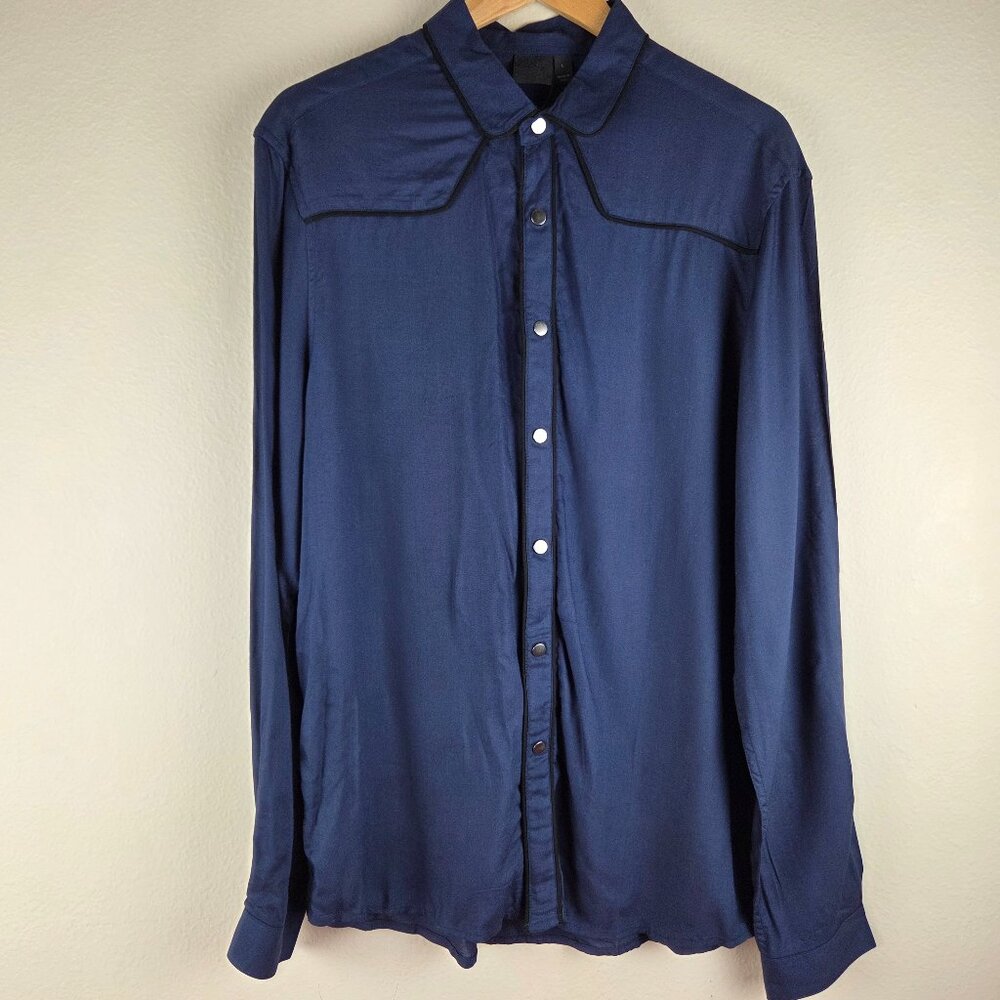 ASOS Navy Snap Western Shirt L Men's 100% Viscose NWT